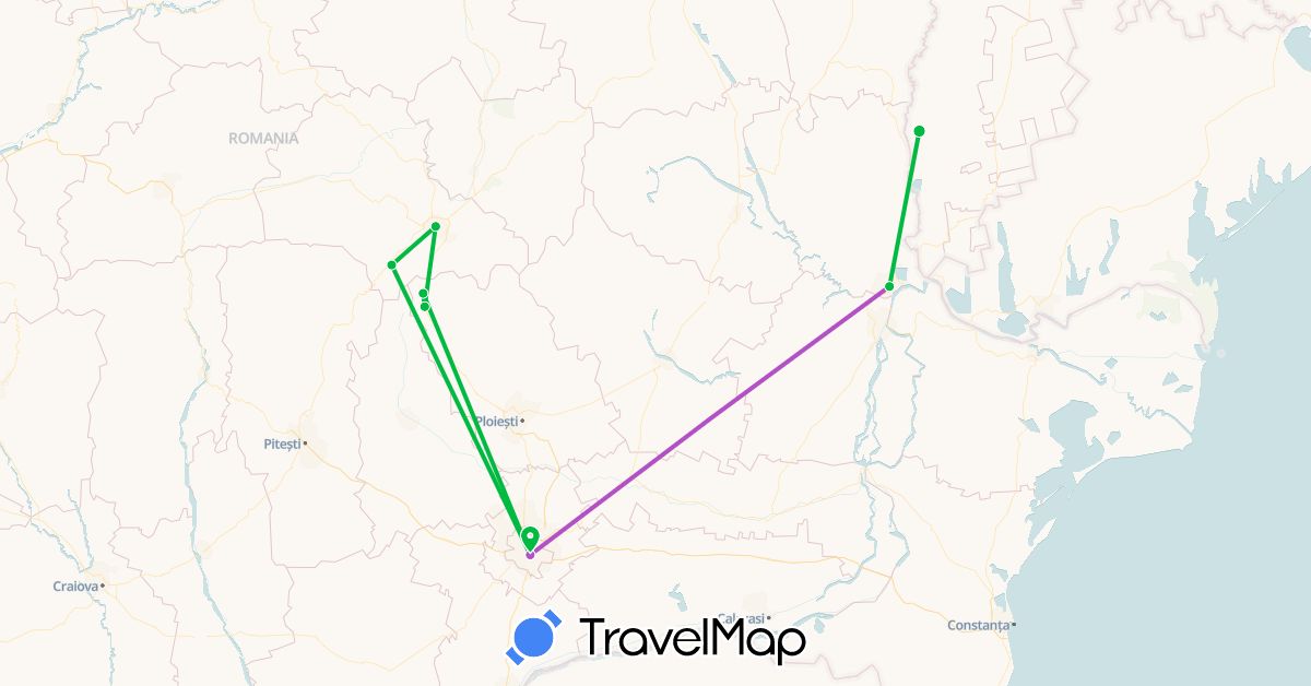 TravelMap itinerary: driving, bus, train in Moldova, Romania (Europe)
